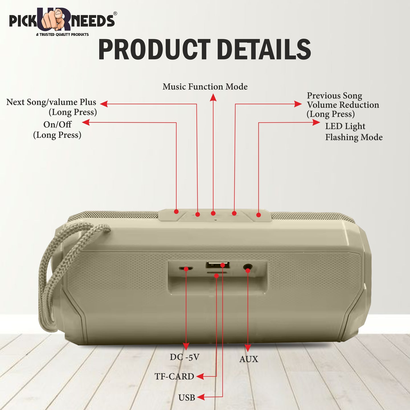 Pick Ur Needs  Rechargeable Mini Portable Wireless Bluetooth Super Bass Speaker With HD Audio 10 W Bluetooth Speaker (Green, Stereo Channel)